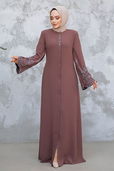 Neva Style Dusty Rose 98221GK Κέντημα Αντιπρόσωπος Τουρκίας με μοτίβο Abaya