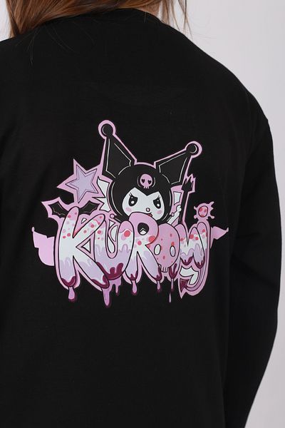 Çiggo Kids Памучен суитшърт с щампа Kuromi за момичета с кръгло деколте
