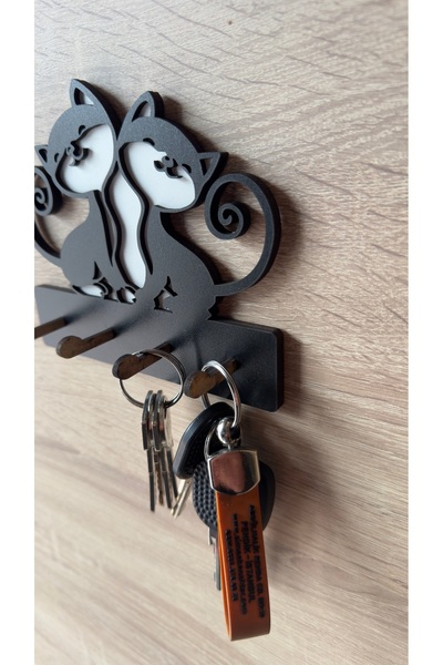 Ümra lazer Laser Cut MDF Wall Hanger - 15x13 Cm Cute Cats Wall 4 Hanging Keychain