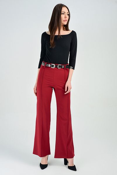 Sense Front Cima Stitched High Waisted Crepe Trousers| Pnt31041 Claret Red