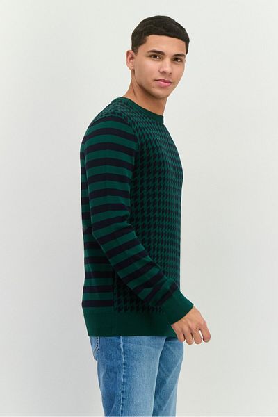 Perry Ellis Men Crew Neck Long Sleeves Allover Printed Sweater, Navy