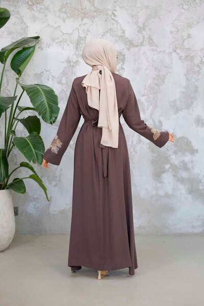 Neva Style Embroidered Brown Hijab Ferace 29124Kh