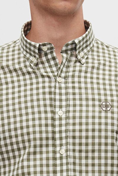 D'S Damat Ds Damat Slim Fit Yeşil Kareli Ekoseli Gömlek
