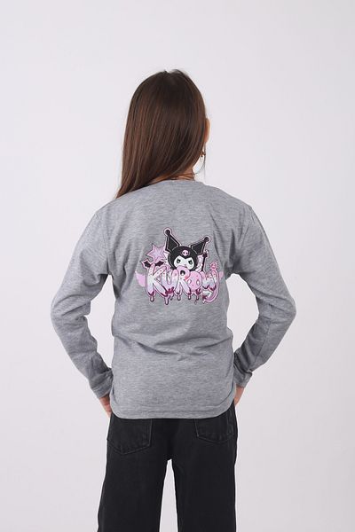 Çiggo Kids Памучен суитшърт с щампа Kuromi за момичета с кръгло деколте