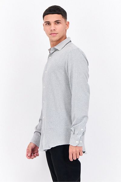 Perry Ellis Men Stretch Fit Gingham Long Sleeves Casual Shirt, White
