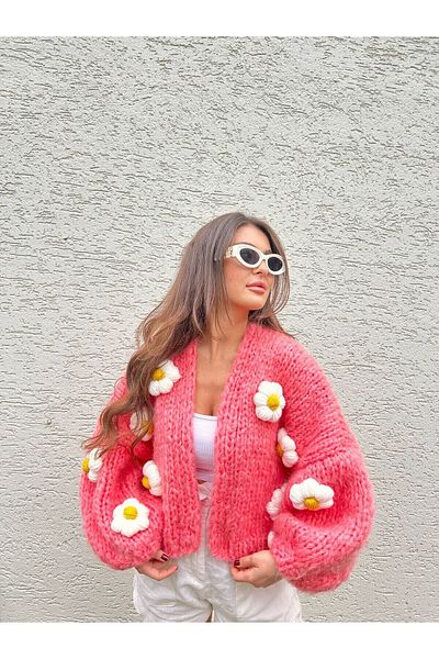 mihal boutique Cardigan de damă cu flori roz