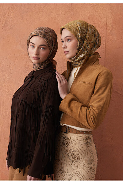 Freshscarfs Μαντήλι μουστάρδας με σχέδιο Ελίζα