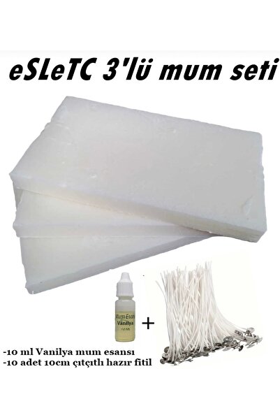 eSLeTc Mum Yapım Seti Parafin Wax 1 kg + Vanilya Mum Esansı 10ml + 10 lu Fiti...