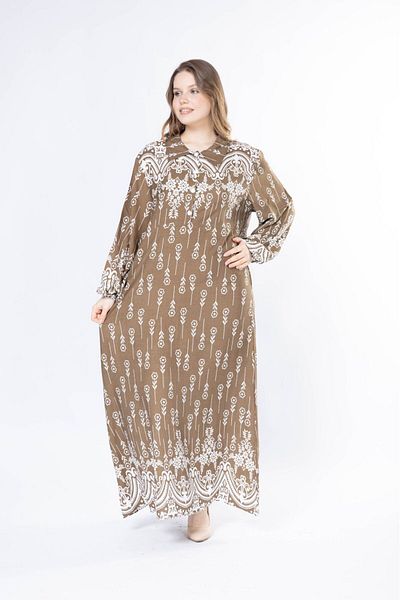mervemoda Γυναικείο μακρύ plus size υφαντό φόρεμα βισκόζης
