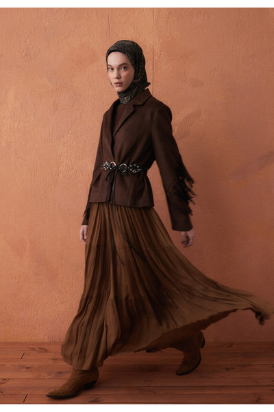 Fresh وشاح فلوريان من الحرير القطني باللون الكاكي الداكن