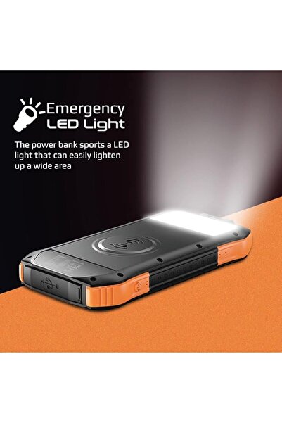 Promate بنك الطاقة الشمسية 10000 مللي أمبير، IP65، 10 وات Qi، 20 وات USB-C، QC 3.0، إضاءة LED 300 لومن