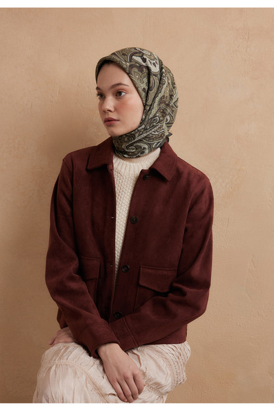 Freshscarfs Πράσινο ΜΟΤΙΒΟ SIARA ΒΑΜΒΑΚΙΝΟ ΜΕΤΑΞΩΤΟ ΜΑΝΤΗΛΙ