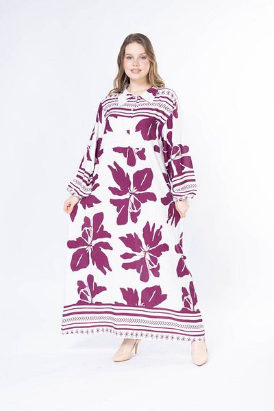 mervemoda Γυναικείο μακρύ plus size υφαντό φόρεμα βισκόζης
