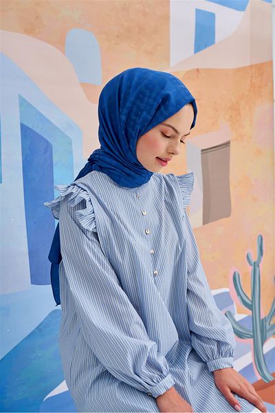 carell Indigo Jacquard Italian Silk Floral Print Shawl