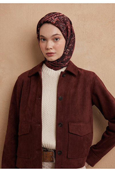 Fresh DARK VINTAGE DESEN PAMUK İPEK EŞARP BORDO