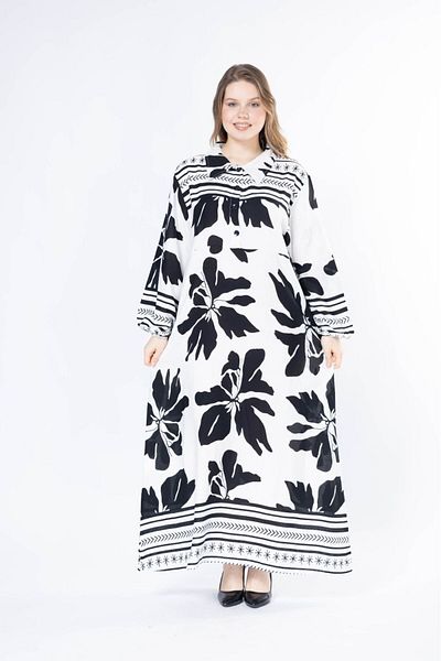 mervemoda Γυναικείο μακρύ plus size υφαντό φόρεμα βισκόζης