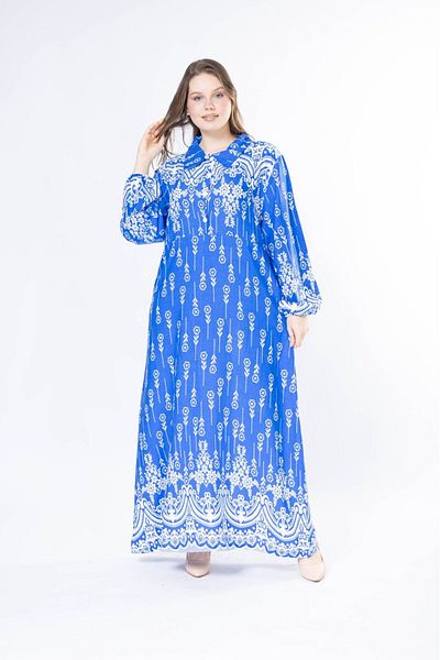 mervemoda Γυναικείο μακρύ plus size υφαντό φόρεμα βισκόζης