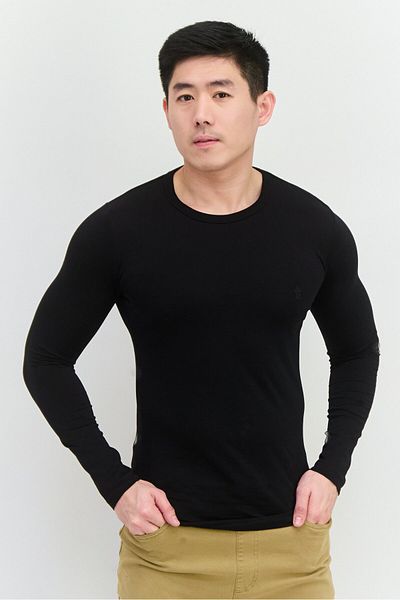 French Connection Men Crew Neck Long Sleeves Brand Logo T-shirt, Black