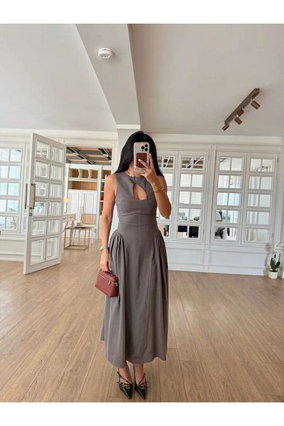 ForOre Linen Long Drop Pattern Button Dress