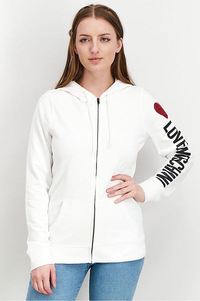 Love Moschino Women Hooded Full Zip Printed Sweatshirts, White