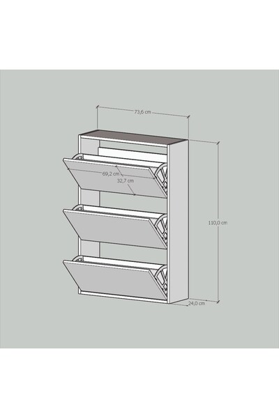 Moonlife 3 Kapaklı Kayar Raflı Ayakkabılık Ceviz