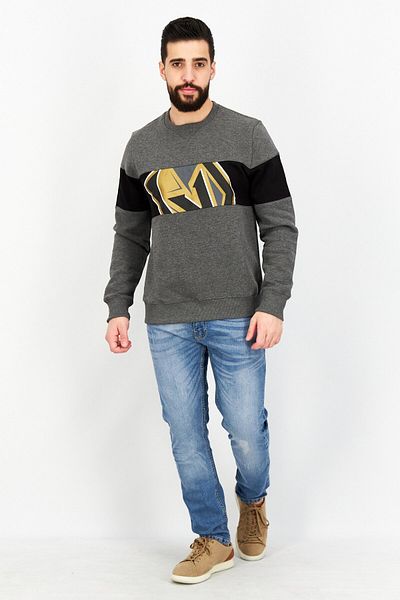 NHL Men Crew Neck Graphic Long Sleeve Fleece Sweatshirt, Grey