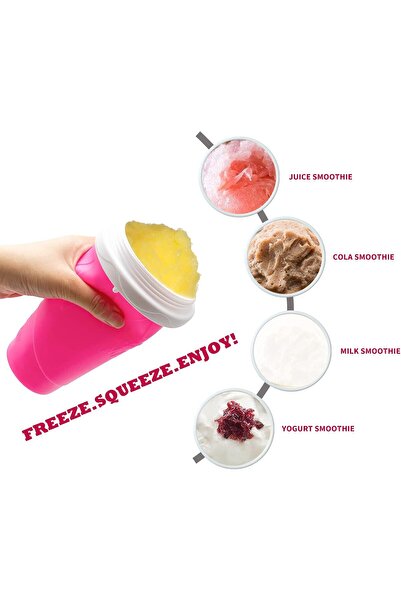 AWH Slushy Maker Cup – Frozen Magic Squeeze Cup for DIY Smoothies &Slushies with Lid & Straw (Pink)