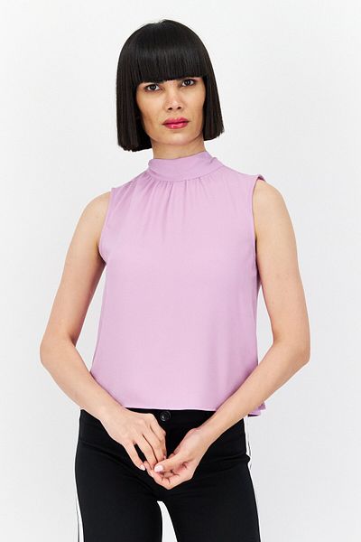 1 State Women Mock Neck Sleeveless Plain Tank Top, Light Purple