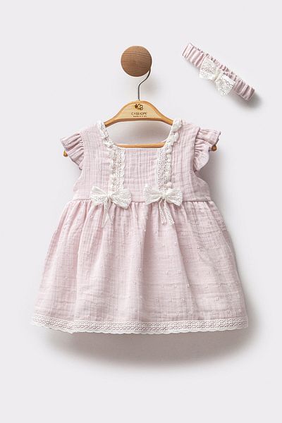 Cassiope Lace Detailed Muslin Fabric Birthday Special Occasion Baby Girl Dress