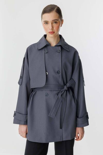 Hooopstore ΔΙΠΛΗ ΠΑΛΤΟ OVERSIZED ΚΟΝΤΗ ΑΝΘΡΑΚΙΤΙΚΗ ΚΑΜΠΑΝΑ