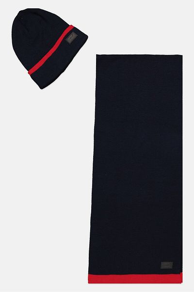Levi's Men 2 Pieces Brand Logo And Scarf Set, Navy/red