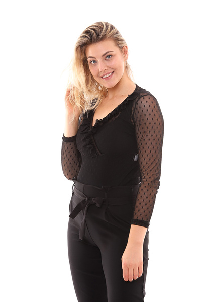 Sense Tül Ön Fırfırlı Agraflı Body | Blz31319 Siyah