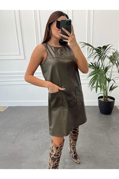 Maldia Shop Γυναικείο Φόρεμα Χακί Gilet με φερμουάρ