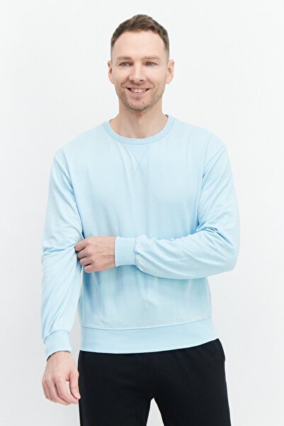 Sovereign Code Men Crew Neck Long Sleeve Solid Sweatshirt, Light Blue