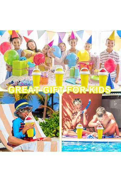AWH Slushy Maker Cup – Magic Frozen Squeeze Cup for DIY Smoothies&Slushies with Lid &Straw (Yellow)