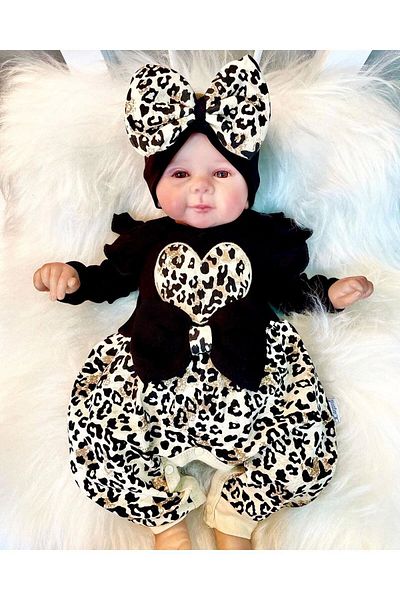 Babydonat 100% Cotton Jumpsuit with Leopard Print and Bow for Baby Girl