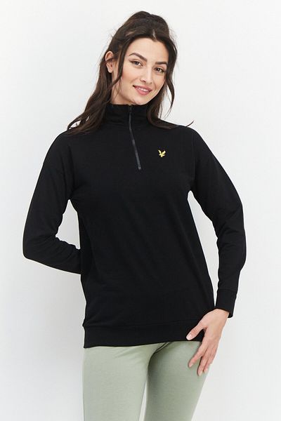 Lyle & Scott Women High Neck Long Sleeve Embroidered Logo Sweatshirt, Black