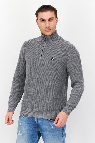 Lyle & Scott Men High Neck Brand Logo Sweater, Grey