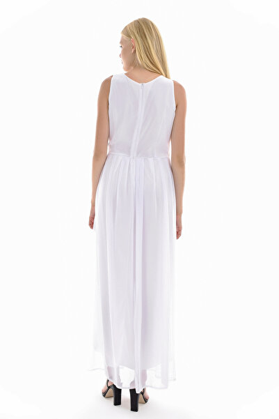 Sense Lined Pleated Chiffon Long Dress White
