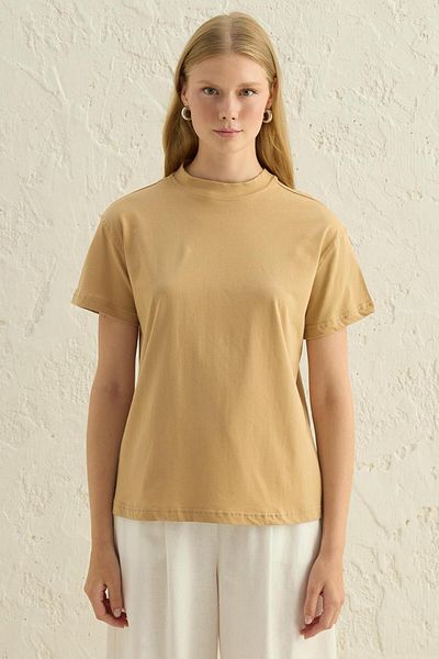 KADRİYE BAŞTÜRK Tricou de bază cu mânecă scurtă Camel