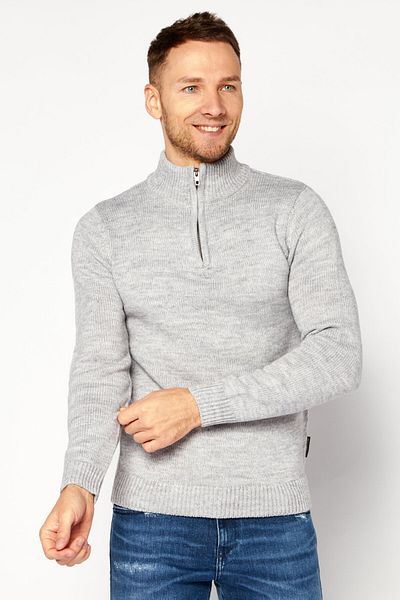 French Connection Men High Neck Knitted Long Sleeve Sweater, Grey