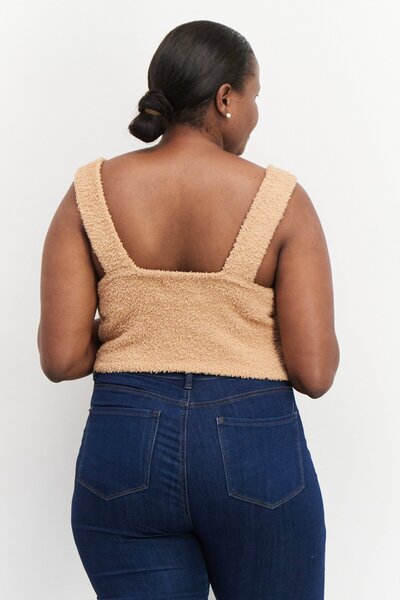 Nina Parker Women Plus Size Square Neck Sleeveless Textured Top, Brown