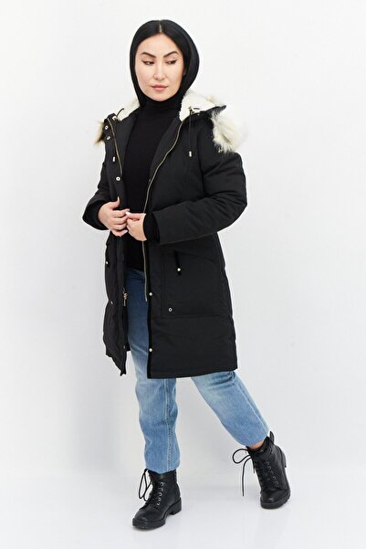 Sam Edelman Women Faux Fur Solid Parka Jacket, Black