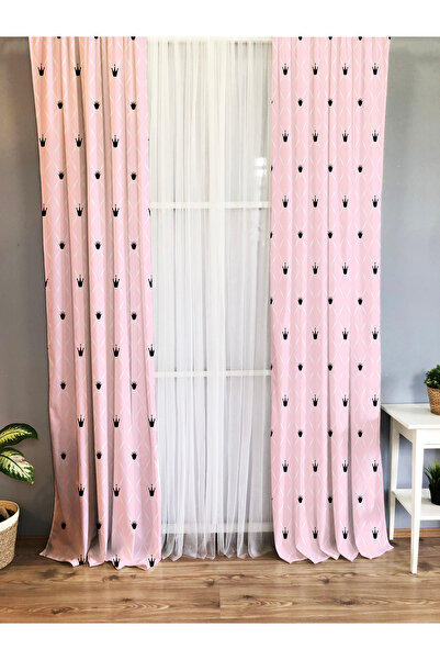 Evmila Cortina de fundal cu coroană roz cu o singură aripă Model F654 140 X 2...