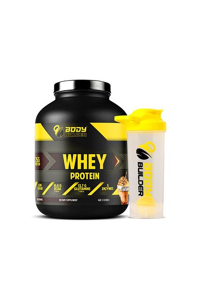 Body Builder Whey Protein, Latte Caramel, 4 LB + Body Builder SHAKER