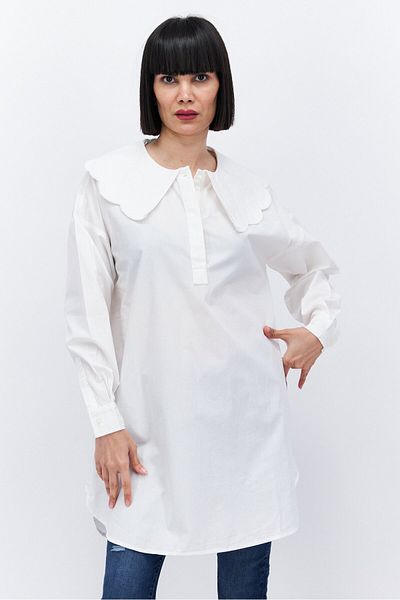 Selected Femme Women Peter Pan Collar Long Sleeves Plain Blouse, White