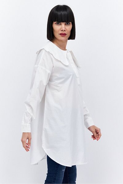 Selected Femme Women Peter Pan Collar Long Sleeves Plain Blouse, White