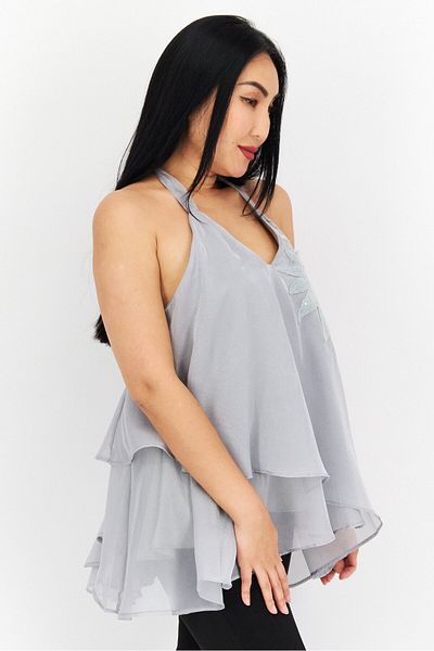 Beulah Women Halter Neck Sleeveless Textured Top, Grey