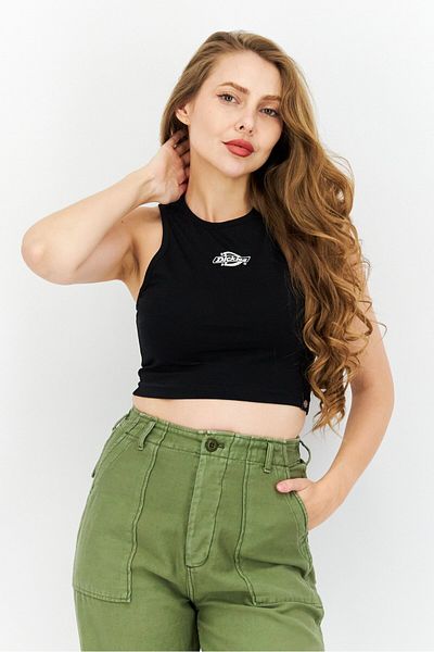 Dickies Women Round Neck Sleeveless Brand Logo Top, Black
