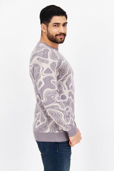 Lyle & Scott Men Crew Neck Abstract Sweater, Grey